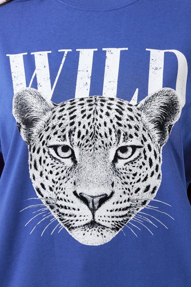 Yours Limited Curve Blue 'Wild' Leopard Graphic Sweatshirt