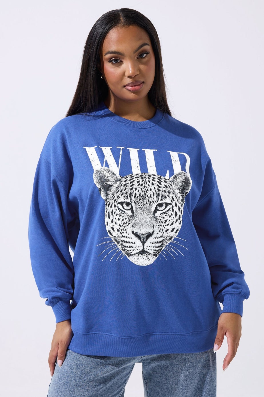 Yours Limited Curve Blue 'Wild' Leopard Graphic Sweatshirt