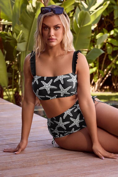 Yours Curve Black Starfish Print Bikini Top