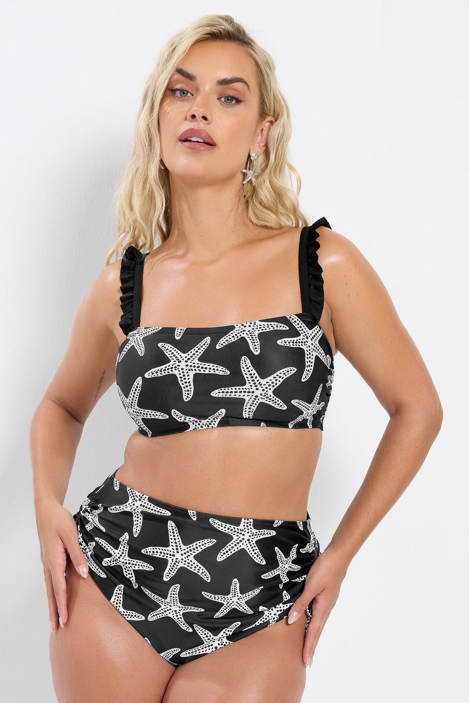 Yours Curve Black Starfish Print Bikini Top