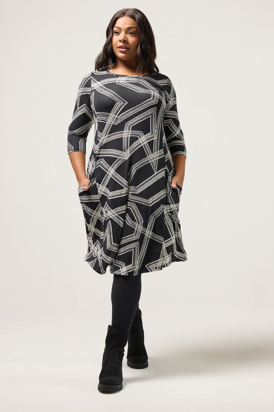 Yours Curve Black Abstract Pocket Dress