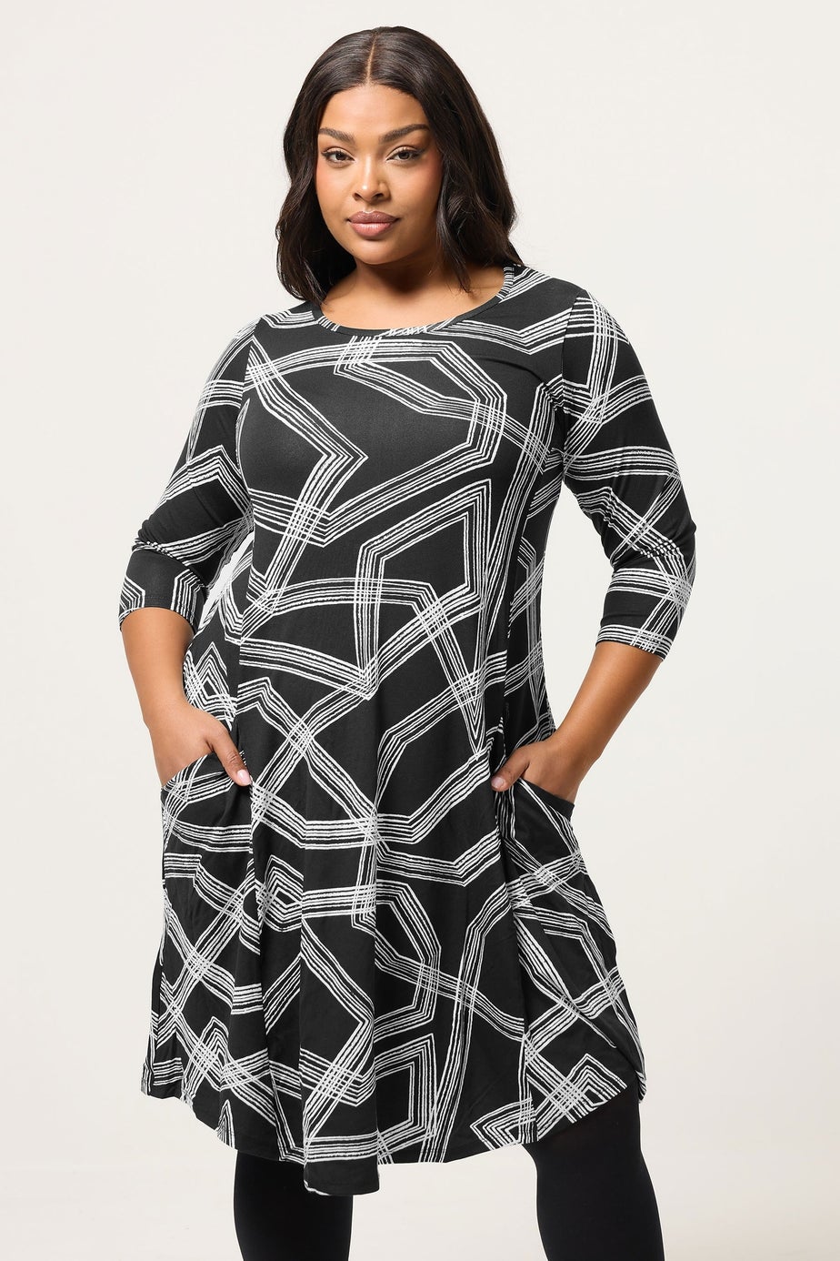 Yours Curve Black Abstract Pocket Dress
