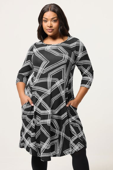 Yours Curve Black Abstract Pocket Dress