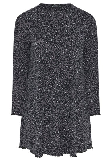 Yours Curve Grey Leopard Print Ribbed Tunic Top