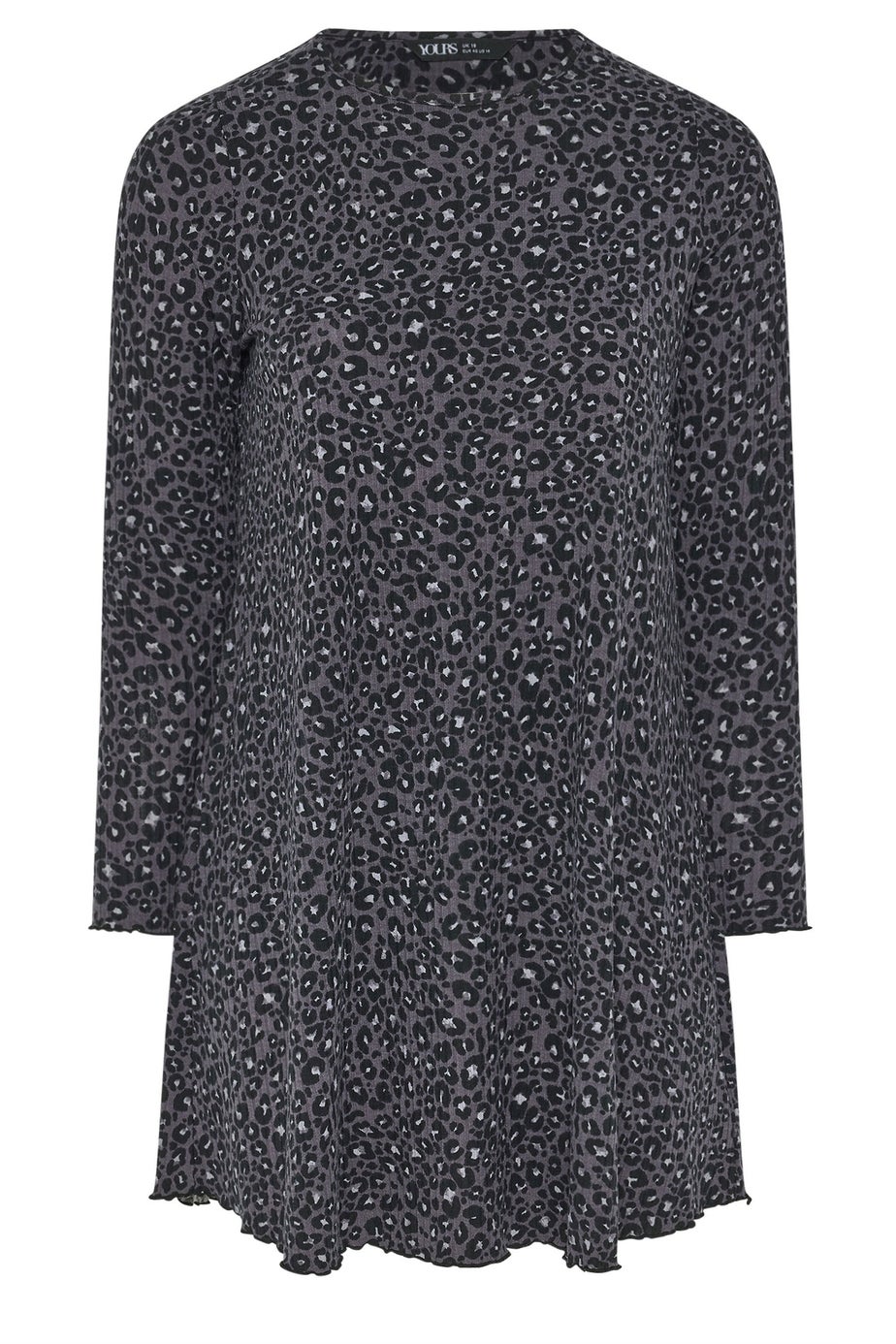 Yours Curve Grey Leopard Print Ribbed Tunic Top