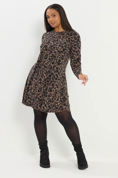Yours Curve Brown Leopard Ribbed Tunic Top