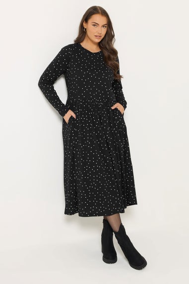 Yours Curve Black Polka Dot Peplum Maxi Dress