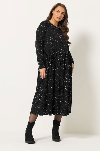 Yours Curve Black Polka Dot Peplum Maxi Dress
