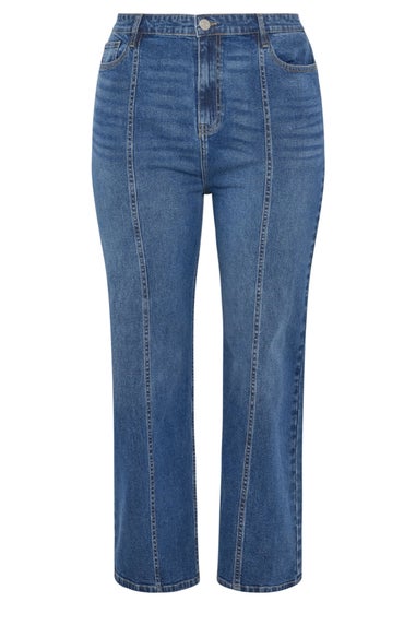 Yours Curve Blue Front Seam Wide Leg Jeans