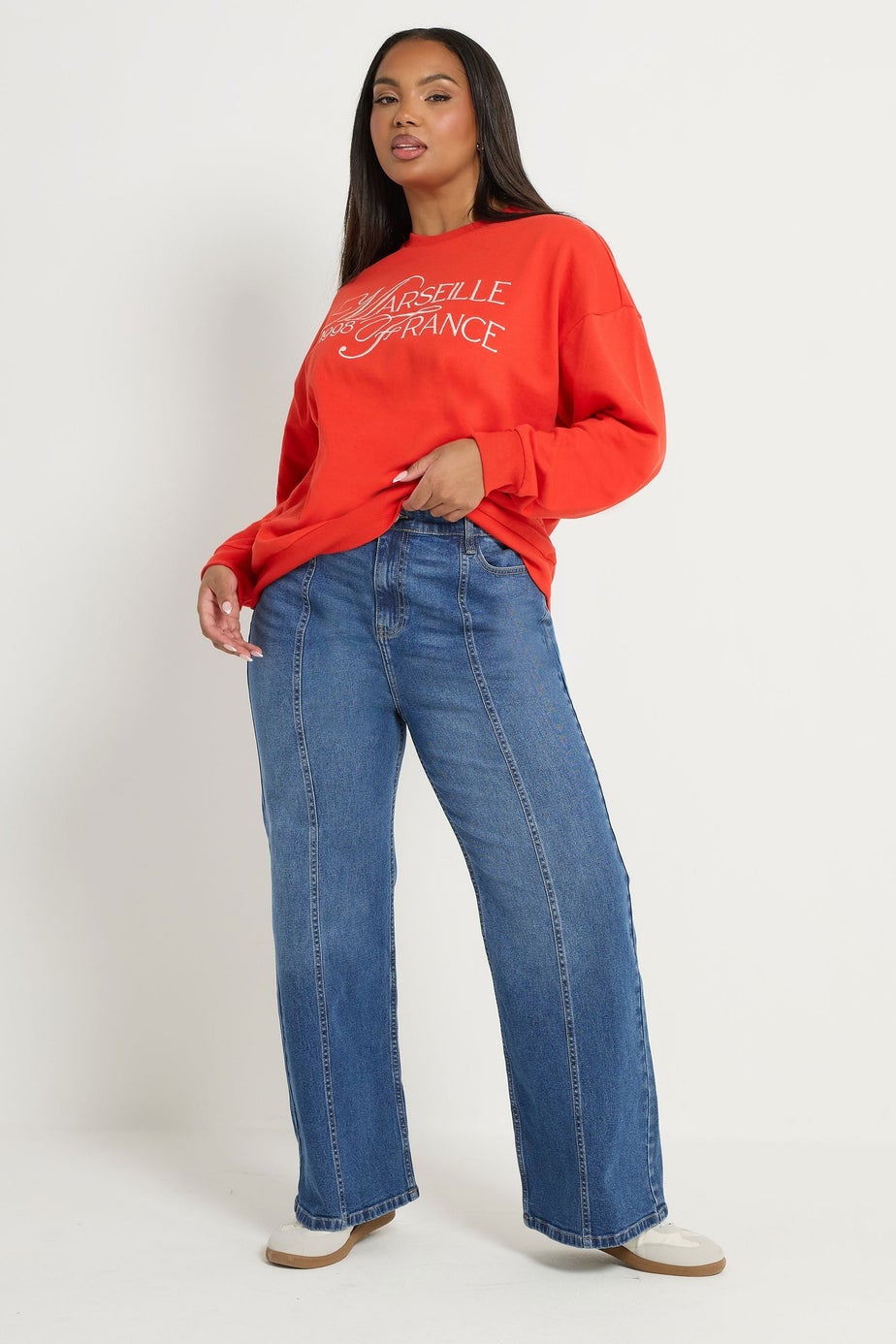 Yours Curve Blue Front Seam Wide Leg Jeans