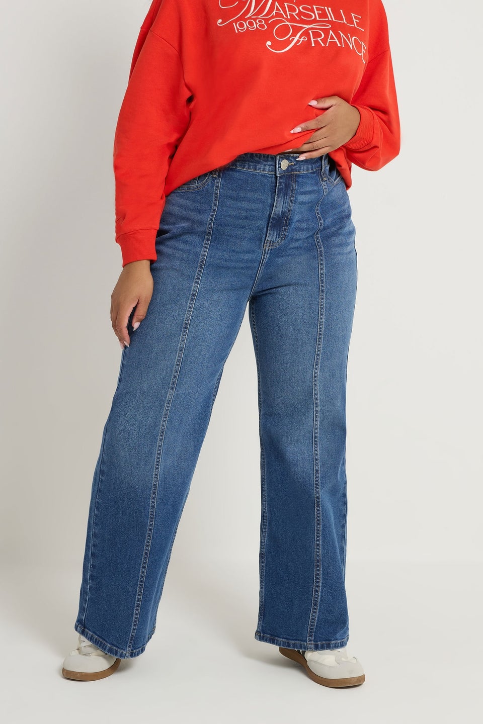 Yours Curve Blue Front Seam Wide Leg Jeans