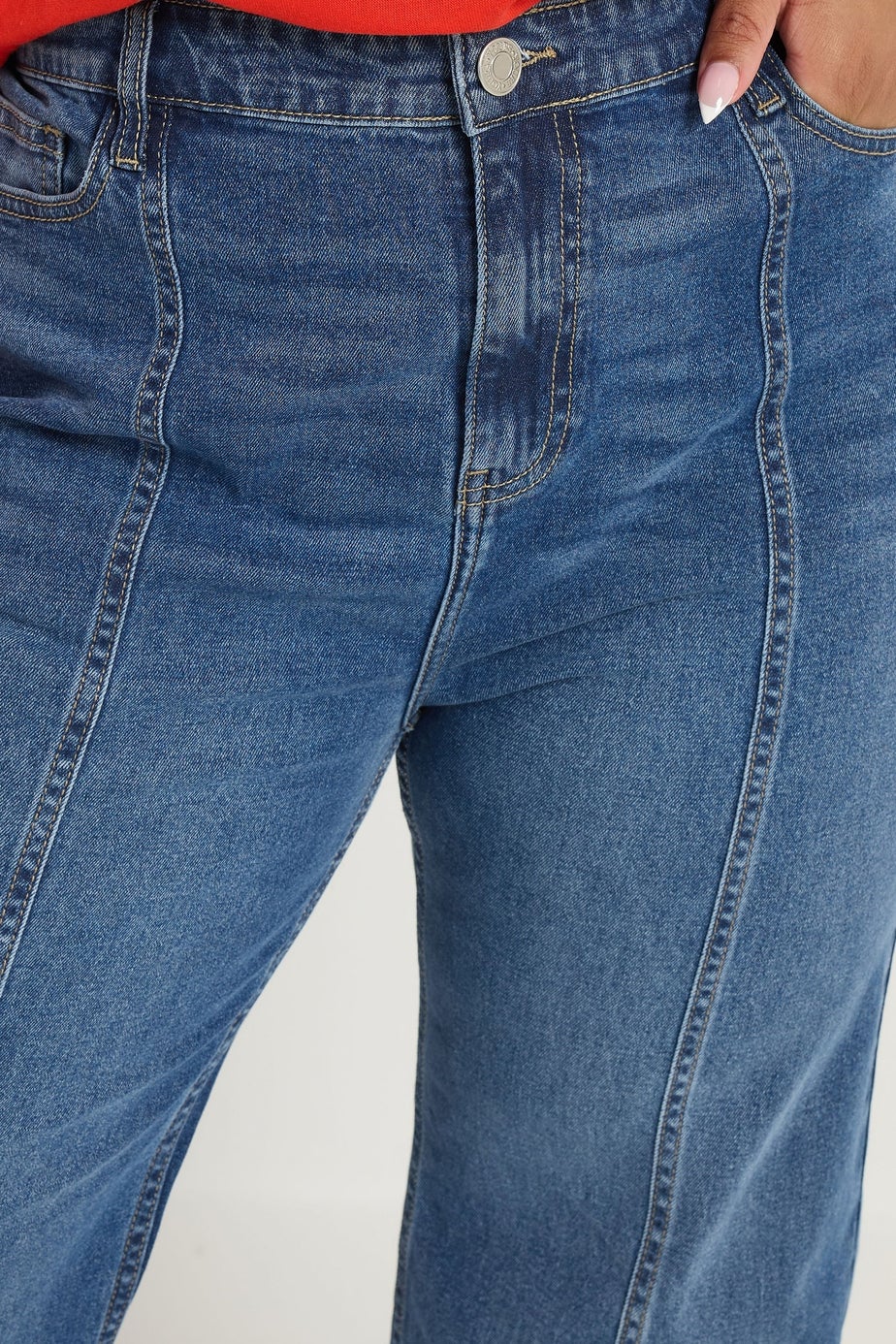 Yours Curve Blue Front Seam Wide Leg Jeans