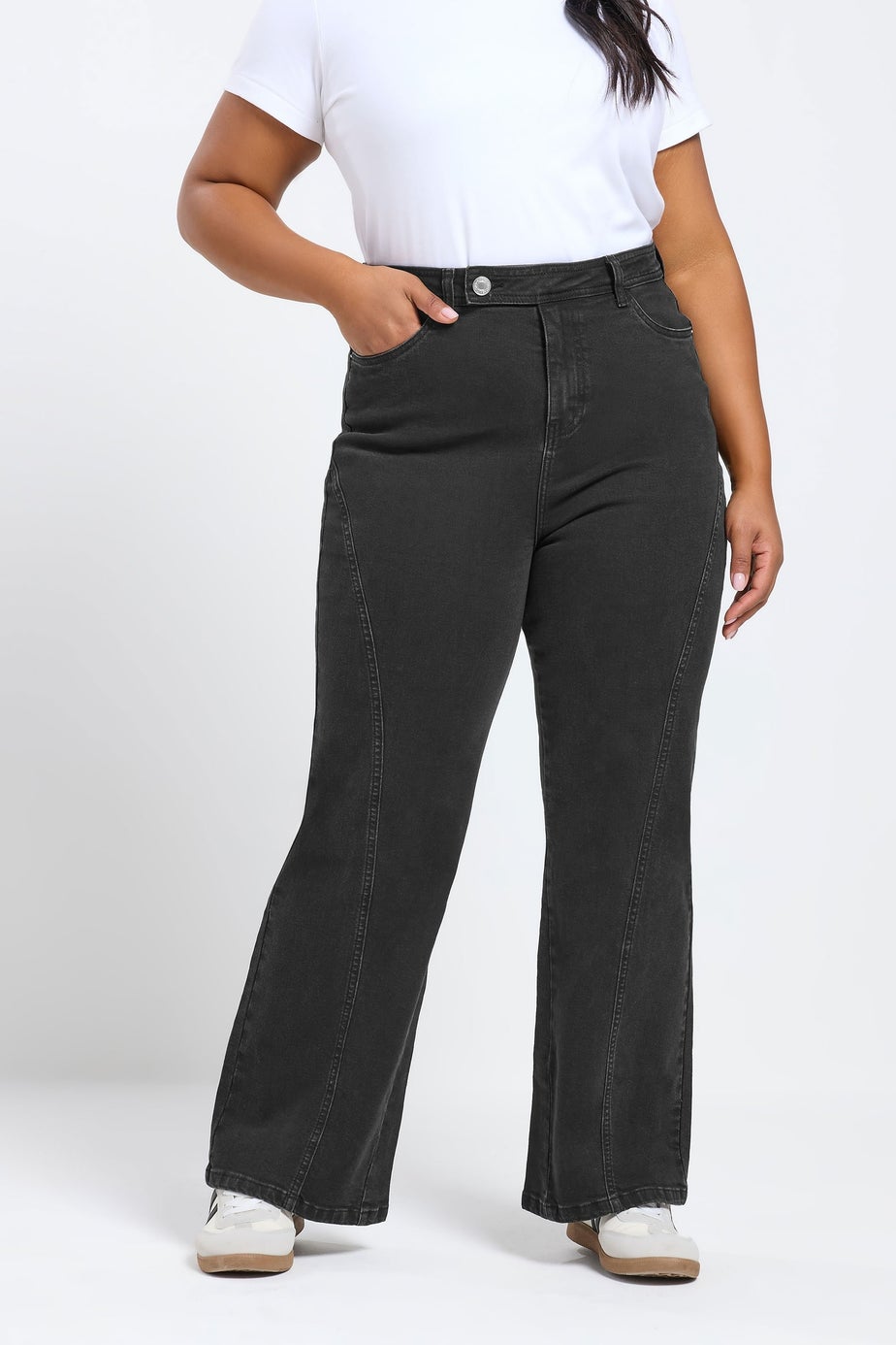 Yours Curve Black Wide Leg Stretch Jeans
