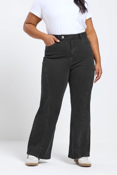 Yours Curve Black Wide Leg Stretch Jeans