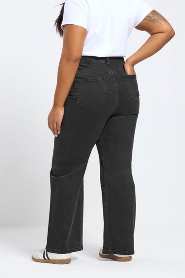 Yours Curve Black Wide Leg Stretch Jeans