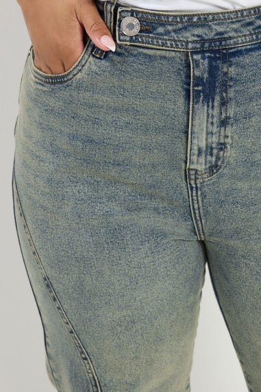 Yours Curve Blue Seam Detail Wide Leg Jeans