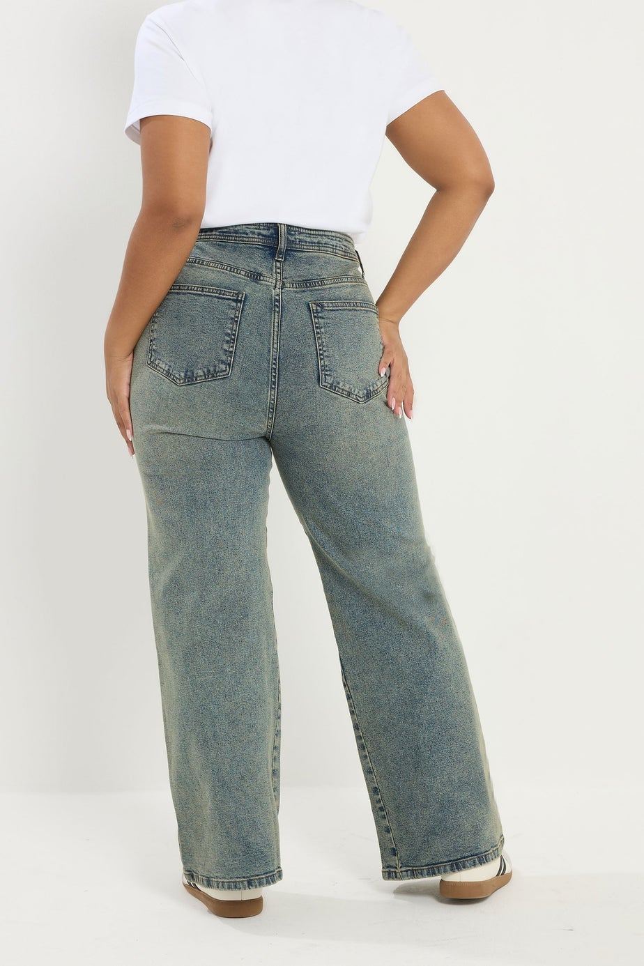 Yours Curve Blue Seam Detail Wide Leg Jeans