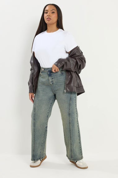 Yours Curve Blue Seam Detail Wide Leg Jeans