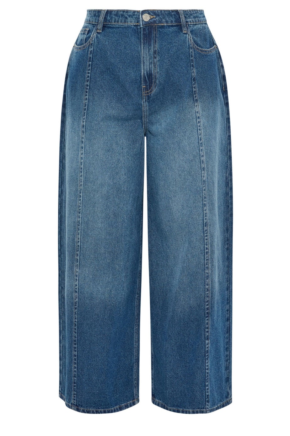 Yours Curve Blue Palazzo Front Seam Wide Leg Jeans