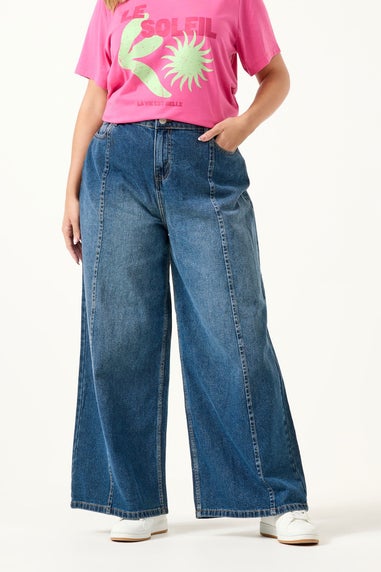 Yours Curve Blue Palazzo Front Seam Wide Leg Jeans