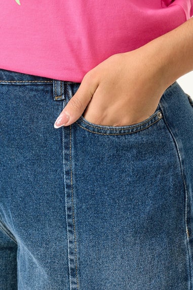 Yours Curve Blue Palazzo Front Seam Wide Leg Jeans