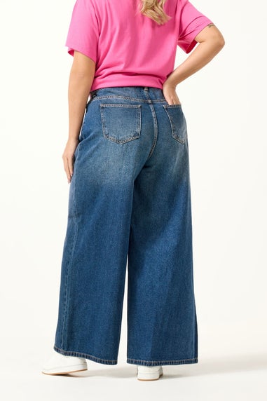 Yours Curve Blue Palazzo Front Seam Wide Leg Jeans