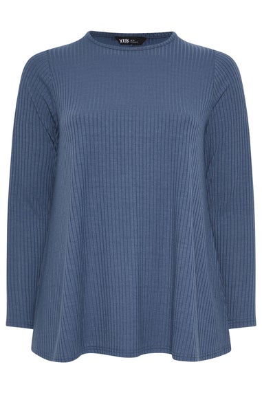 Yours Curve Denim Blue Ribbed Swing T-Shirt