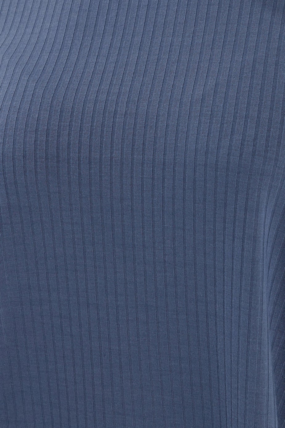 Yours Curve Denim Blue Ribbed Swing T-Shirt
