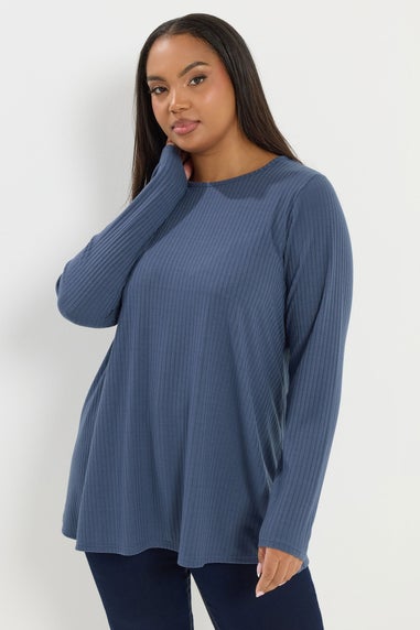 Yours Curve Denim Blue Ribbed Swing T-Shirt