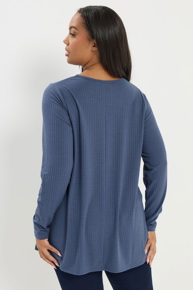 Yours Curve Denim Blue Ribbed Swing T-Shirt