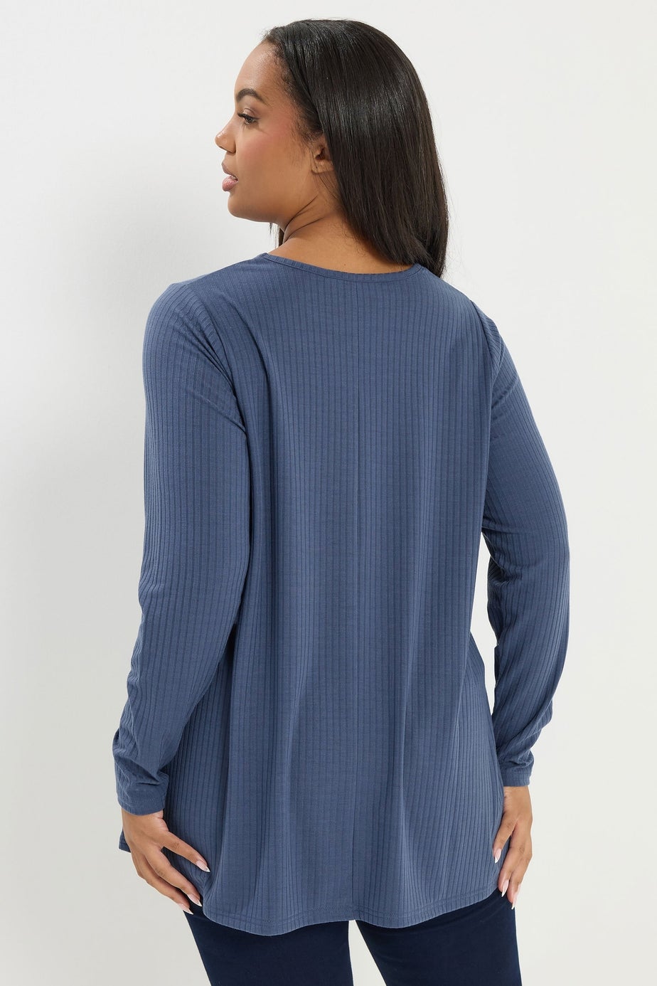 Yours Curve Denim Blue Ribbed Swing T-Shirt