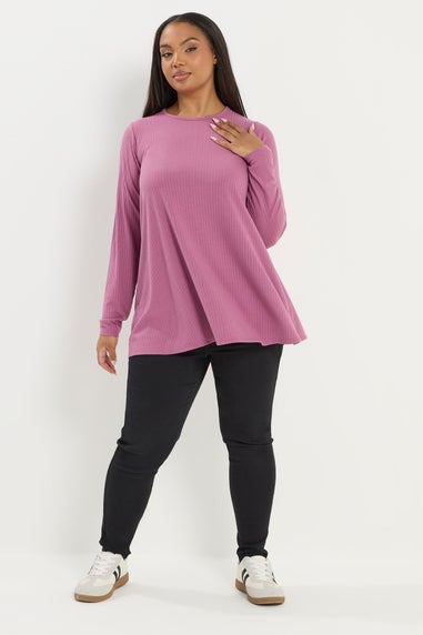 Yours Curve Pink Ribbed Swing T-Shirt