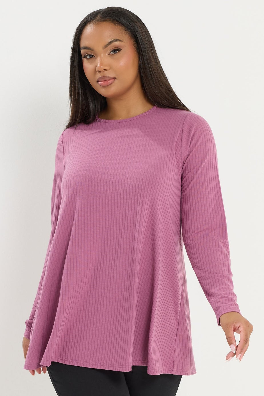 Yours Curve Pink Ribbed Swing T-Shirt