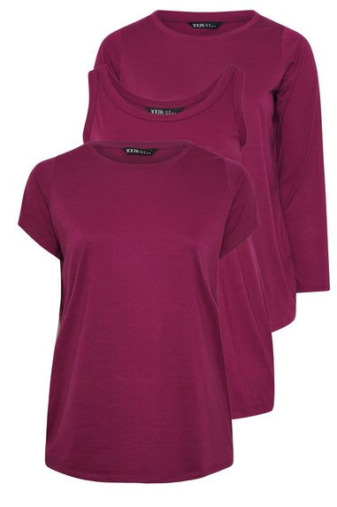 Yours Curve 3 Pack Dark Pink Core T-Shirt Essentials Set