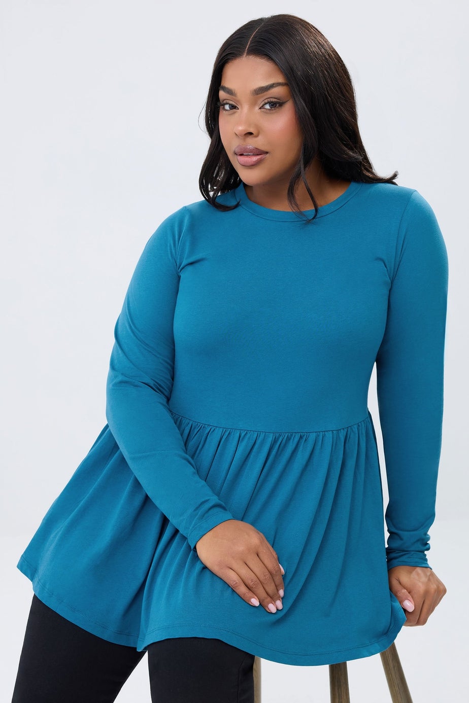 Yours Curve Blue Long Sleeve Peplum Top