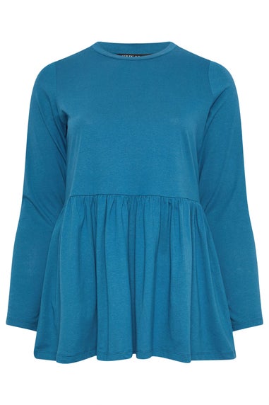 Yours Curve Blue Long Sleeve Peplum Top