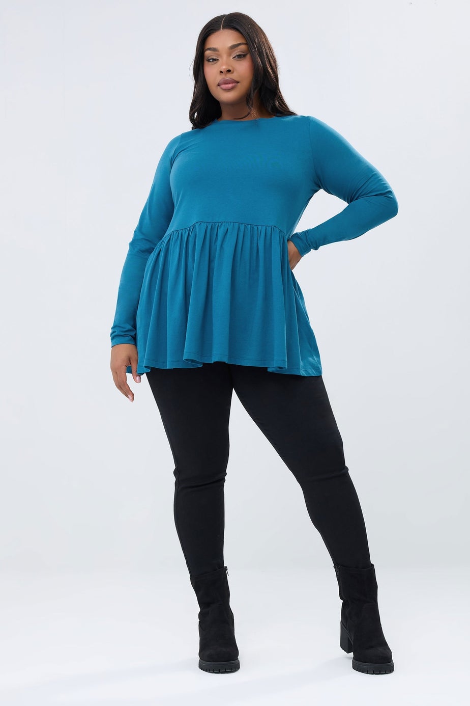 Yours Curve Blue Long Sleeve Peplum Top