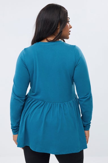 Yours Curve Blue Long Sleeve Peplum Top