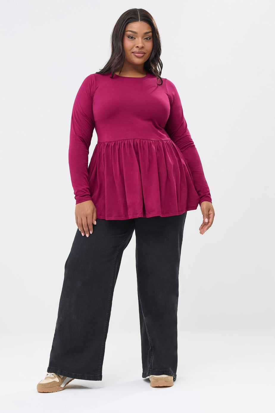 Yours Curve Pink Long Sleeve Peplum Top