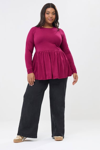 Yours Curve Pink Long Sleeve Peplum Top