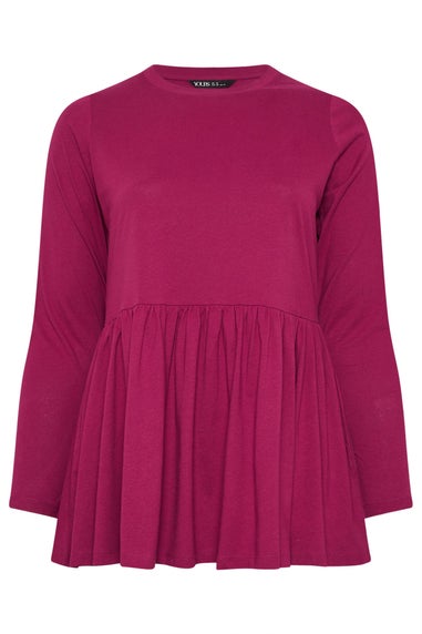 Yours Curve Pink Long Sleeve Peplum Top