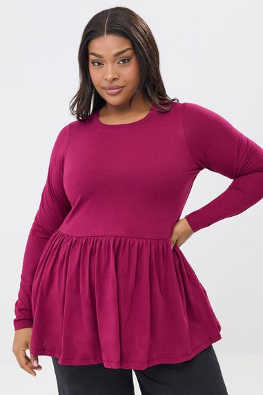 Yours Curve Pink Long Sleeve Peplum Top