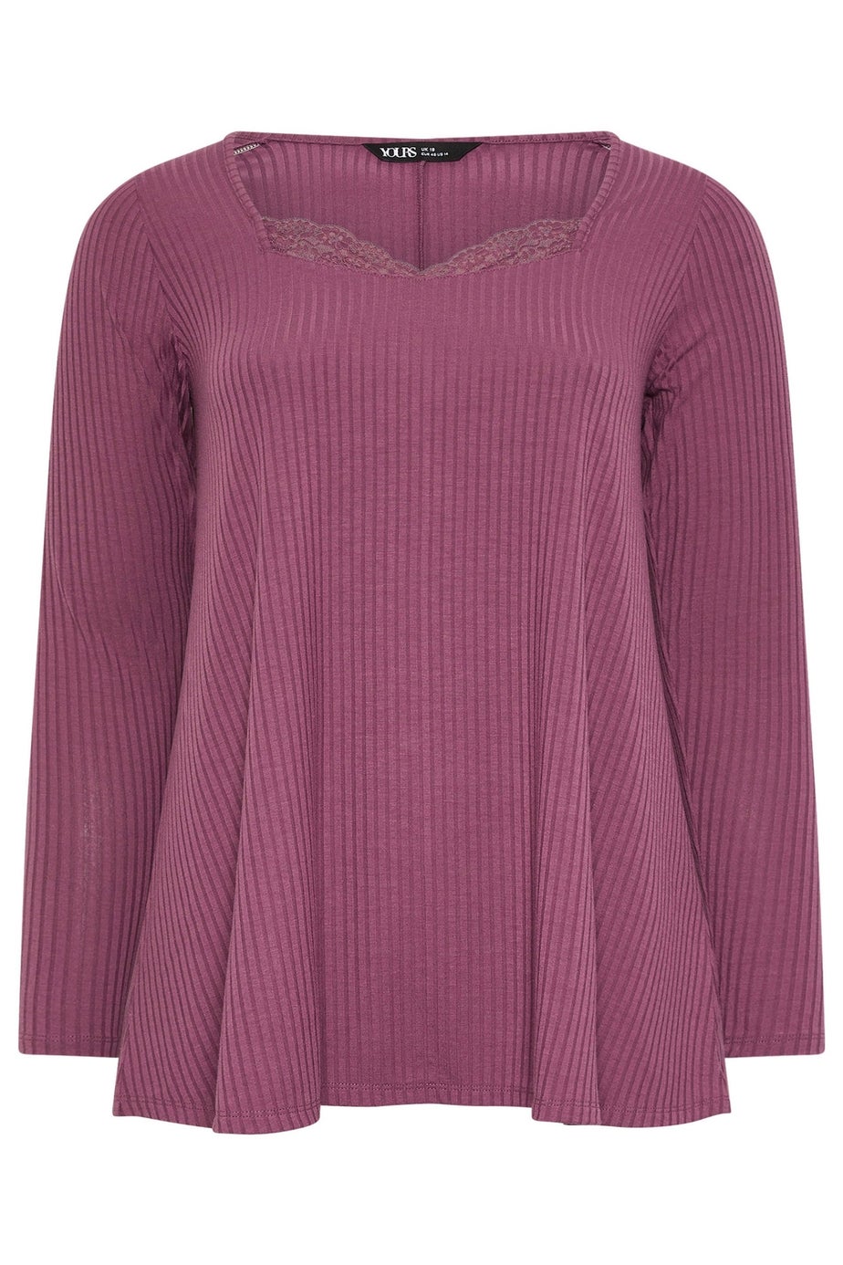 Yours Curve Dusky Pink Lace Insert Ribbed Top