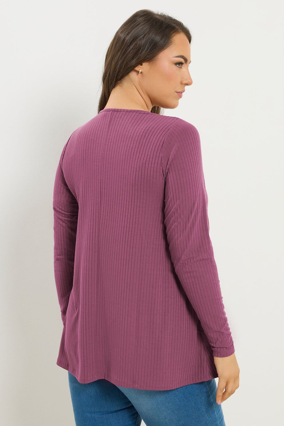 Yours Curve Dusky Pink Lace Insert Ribbed Top