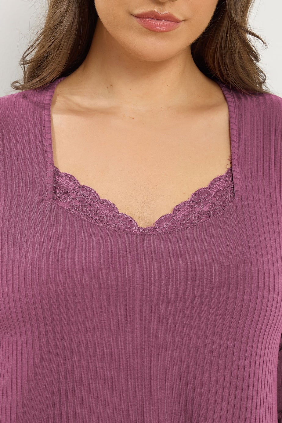 Yours Curve Dusky Pink Lace Insert Ribbed Top