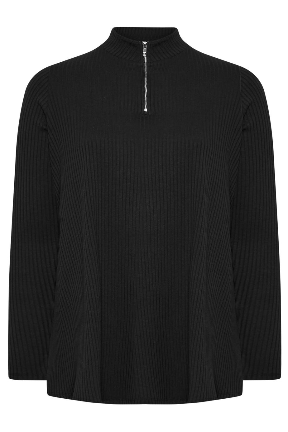 Yours Curve Black Ribbed Quarter Zip Top