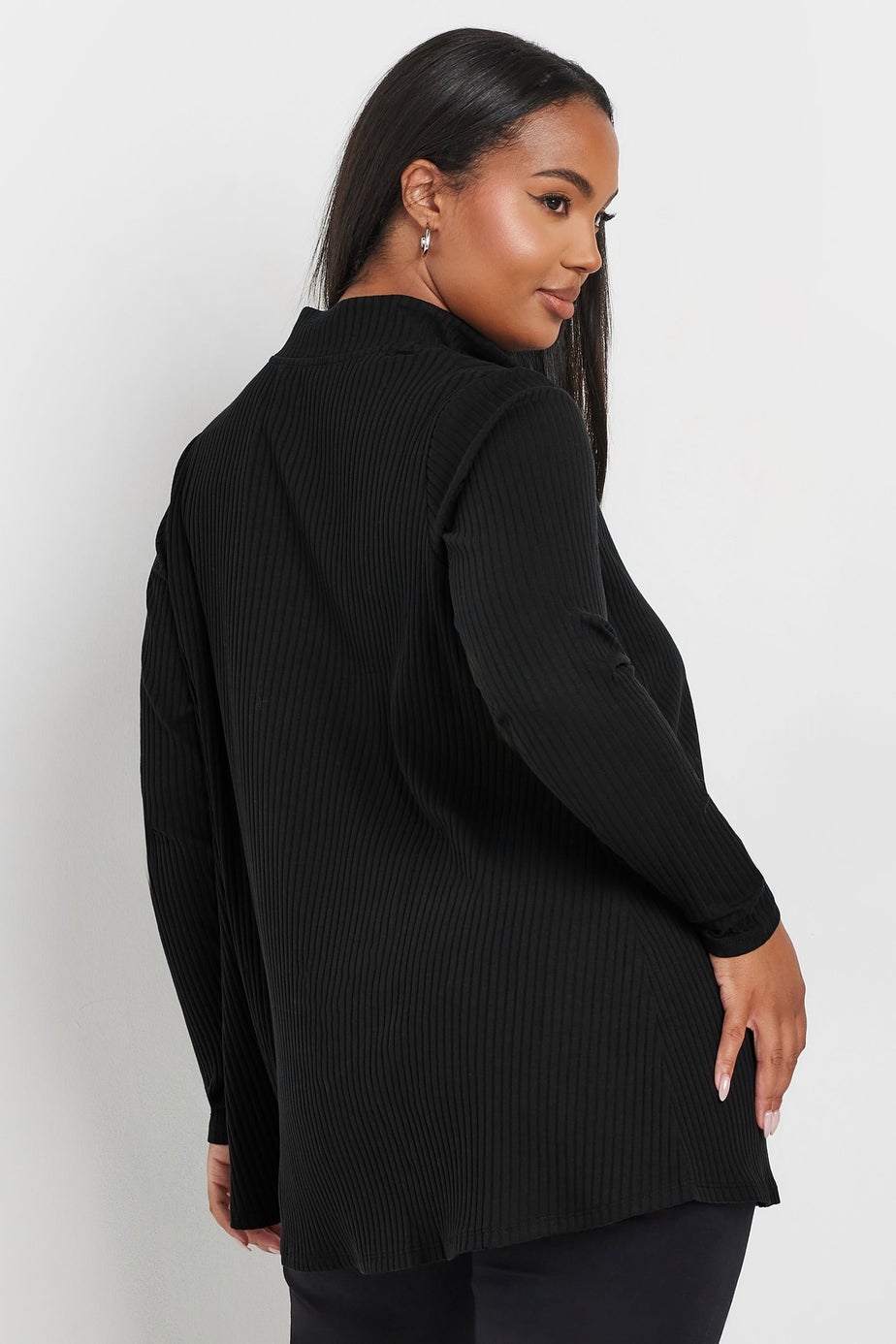 Yours Curve Black Ribbed Quarter Zip Top