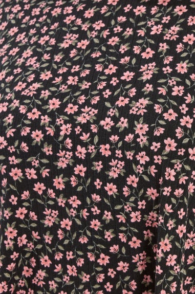 Yours Curve Black Floral Ribbed Swing Top