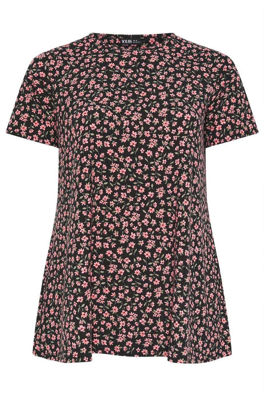 Yours Curve Black Floral Ribbed Swing Top