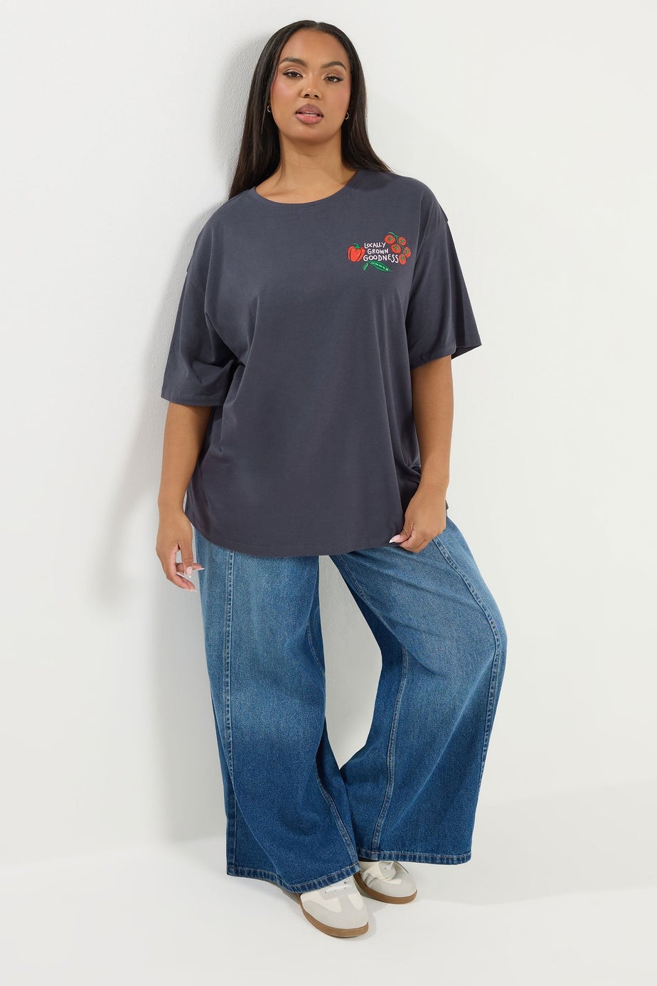 Yours Curve Grey 'Fresh From The Garden' Relaxed T-Shirt